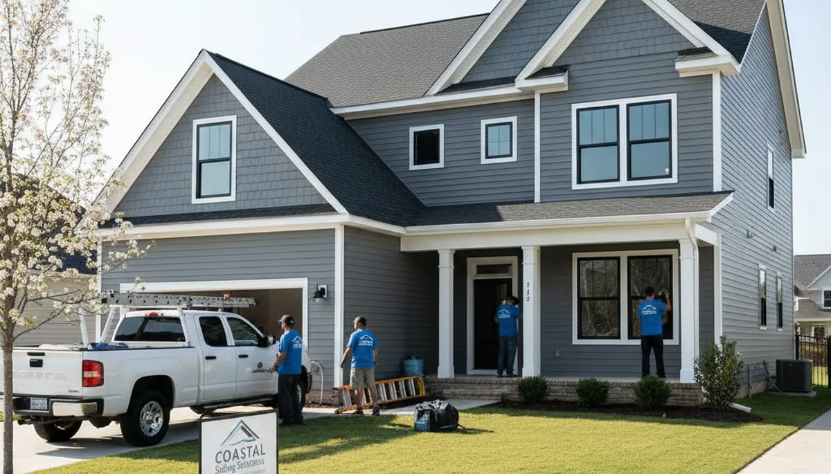Vinyl siding installation on home exterior in Greenville NC by local siding contractors